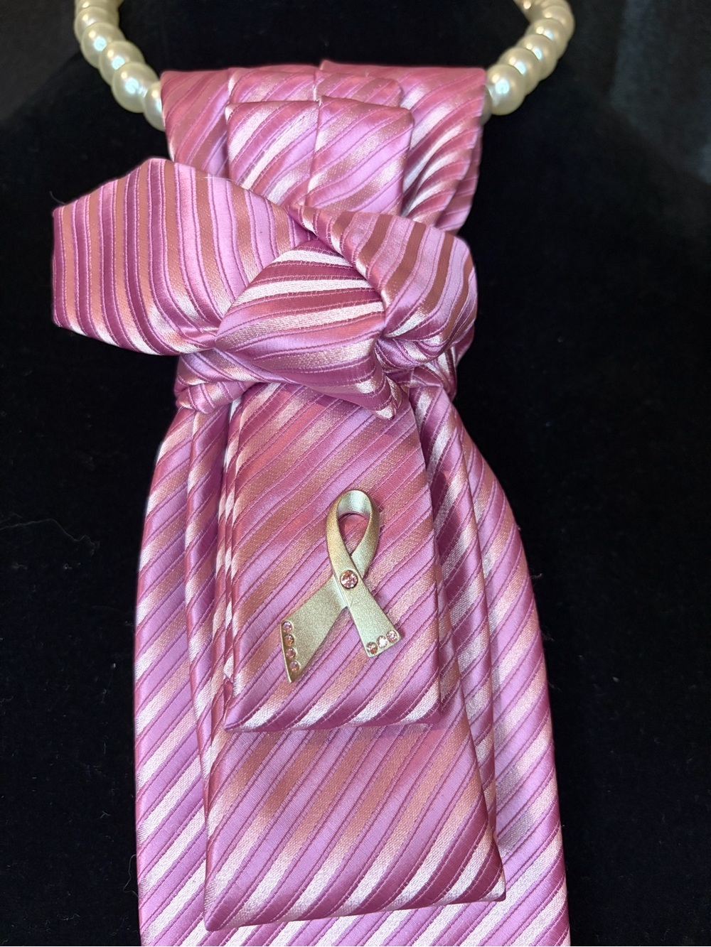 Pink Striped Ribbon Scarf - Breast Cancer Awareness Accent